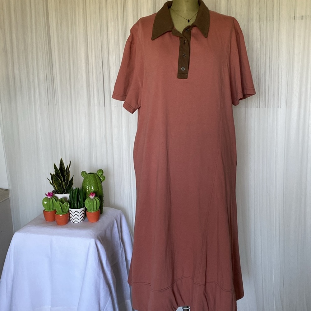 Free People Rusty Rose Midi Dress with Olive Collar